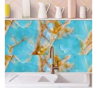 Stickers Muraux Cuisine Marbre Vert Orange Credence Adhesive pour Cuisine Panneau Mural Salle de Bain Pvc Autocollant Carrelage Imperméable Stickers Carrelage Salle de bain 15x15cm/10 Pcs