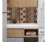 Stickers Muraux Cuisine Marron Orange Maroc Vinyle Adhesif Anti-eau et Anti-graisse Decoration Cuisine Dalle pvc Adhesive Sol Durable Stickers Salle de Bain 10x240 cm/ 1 rouleau