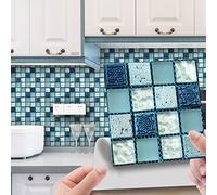 Stickers Muraux Cuisine Mosaïque Bleue Décoration Murale En Carrelage,Autocollants Carrelage Salle De Bain Et Cuisine,Auto-Adhésif Pvc Imperméable Style Carreaux De Ciment 15X15Cm