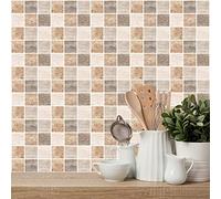 Stickers Muraux Cuisine Mosaïque Gris Beige Credence Adhesive pour Cuisine Stickers Carrelage Imperméable Carrelage Adhesif Mural Salle de Bain Vinyle Carrelage Adhesif Mural 10 Pièces/10x10cm