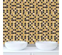 Stickers Muraux Cuisine Mosaïque Jaune Noir Credence Adhesive pour Cuisine Meuble Carrelage Adhesif Mural Salle de Bain Décor Dalle pvc Adhesive Sol Stickers Carrelage 20x20cm /10 pièces
