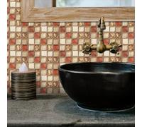 Stickers Muraux Cuisine Mosaïque Or Rouge Vinyle Adhesif Anti-eau et Anti-graisse Decoration Cuisine Dalle pvc Adhesive Sol Durable Stickers Salle de Bain 10x240 cm/ 1 rouleau