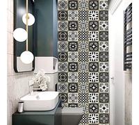 Stickers Muraux Cuisine Noir Beige Maroc Stickers Salle de Bain Imperméable Décoration Murale Dalle PVC Adhesive Sol Autocollant Credence Adhesive pour Cuisine 10x10cm /10 Pièces