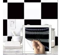 Stickers Muraux Cuisine Noir Blanc Géométrique Credence Adhesive pour Cuisine PVC Carrelage Adhesif Mural Stickers Carrelage Imperméable pour la Salon Salle de Bain DIY Maison 10 Pièces/25x25cm