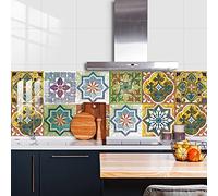 Stickers Muraux Cuisine Or Vert Maroc Stickers Salle de Bain Imperméable Décoration Murale Dalle PVC Adhesive Sol Autocollant Credence Adhesive pour Cuisine 15x15cm /10 Pièces