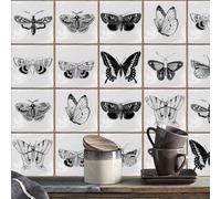 Stickers Muraux Cuisine Papillon Noir Gris Stickers Salle de Bain Imperméable Dalle pvc Adhesive Murale Meuble Decoration Credence Adhesive pour Cuisine 15x15cm/10 pièces