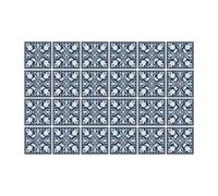 Stickers Muraux Cuisine Retro Bleu Floral Dalle PVC Adhesive Murale Imperméable Meuble Cheminée Entoure Carrelage Adhesif Sol Decoration Credence Adhesive pour Cuisine 20x20 cm/24 pièces