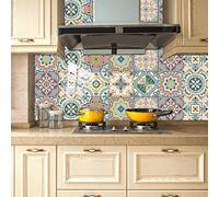 Stickers Muraux Cuisine Rose Jaune Maroc Stickers Salle de Bain Imperméable Décoration Murale Dalle PVC Adhesive Sol Autocollant Credence Adhesive pour Cuisine 15x15cm /10 Pièces