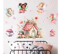 Stickers muraux de jardin féérique pour filles - Maison champignon rose et papillons décalcomanies décalcomanies décalcomanies en vinyle amovible pour chambre d'enfant ou chambre à coucher