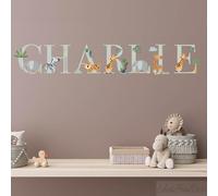 Stickers muraux de safari pour chambre d'enfant - Autocollants personnalisés avec nom pour chambres d'enfants, art mural d'animaux de la jungle avec texte personnalisé, décoration pour chambre de