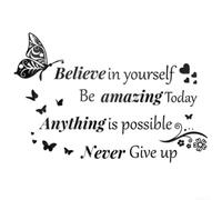 Stickers muraux décoratifs avec motif papillon, conçus pour encourager la croyance en soi et la persévérance sur des surfaces lisses comme les murs et les miroirs (Noir)