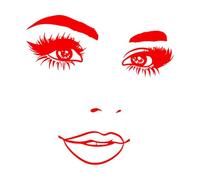 Stickers muraux décoratifs en vinyle Femme Visage Cils Yeux Lèvres Studio de beauté 54x54.8cm Étanche RoseRouge