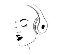 Stickers muraux décoratifs en vinyle sex-appeal Fille Visage Amant de musique Casque 34x47.6cm Fourni avec un kit de film de transfert Noir