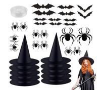Stickers muraux d'Halloween Chapeau de sorcière araignée et chauve-souris | Avec ficelle de 50 m d'autocollants d'Halloween araignée pour plafond, porte d'entrée, fenêtre, jardin, porche, couloir, cour