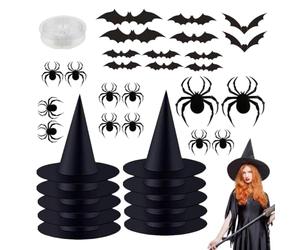 Stickers muraux d'Halloween Chapeau de sorcière araignée et chauve-souris | Avec ficelle de 50 m d'autocollants d'Halloween araignée pour plafond, porte d'entrée, fenêtre, jardin, porche, couloir, cour