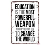 Stickers muraux éducatifs avec citation de Nelson Mandela « Education is The Most Powerful Weapon » - Affiche éducative - Affiche éducative sur l'éducation - Panneau en métal - Décoration de chambre