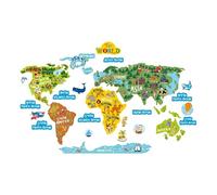 Stickers muraux éducatifs pour les enfants Decal - affiche de carte du monde drôle et coloré Géographie et zoologie- « le monde de savoir » décoration sticker mural en vinyle (200 cm. / 100 cm)