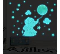 Stickers Muraux Éléphant Lumineux Autocollant Mural Lune Étoile Fluorescent Phosphorescentes Stickers Mural Amovible Bébé Garcon Fille Autocollant Mural pour Chambre Pépinière Mur Décor
