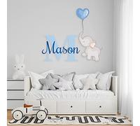 Stickers muraux éléphant - Nom et initiale - Bébé fille ou garçon - Nom personnalisé et initiale - Autocollant mural pour chambre de bébé - Autocollant mural pour décoration de chambre de bébé