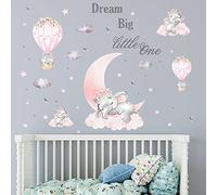 Stickers Muraux Éléphant Rose, Autocollants Muraux Montgolfière Lune Étoiles Nuages, Décoration Murale pour Chambre Enfants Salon Salle de Bain