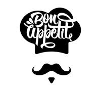 Stickers muraux en PVC Cuisine Bon Appétit Chef Cuisinier Traiteur Amusant Motif 34x42cm Stickers pour vitres Noir