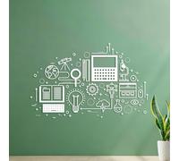 Stickers muraux en PVC Le modèle d'éducation scientifique de l'école de technologie informatique 35x54.8cm Décoration artistique Blanc