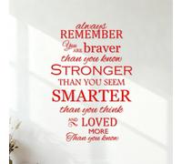 Stickers muraux en PVC N'oublie jamais que tu es plus courageux que tu ne le crois, plus fort que tu n'en as l'air, plus intelligent que tu ne le penses. 42x61.9cm Personnalisation Rouge