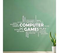 Stickers muraux en PVC Nuage de mots Jeu vidéo multijoueur Game Boy Citation multimédia Zone de jeu 35x61cm Stickers pour vitres Blanc