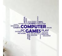 Stickers muraux en PVC Nuage de mots Jeu vidéo multijoueur Game Boy Citation multimédia Zone de jeu 42x73.2cm Fourni avec un kit de film de transfert Bleu foncé