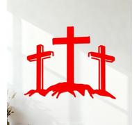Stickers muraux en PVC Silhouette du Calvaire, les croix de la foi au coucher du soleil 35x44.1cm Peinture murale artistique Rouge