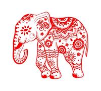 Stickers muraux en vinyle Animaux ethniques Éléphant avec ornement 51x57.5cm Embellissement mural Rouge