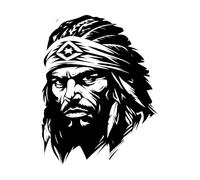 Stickers muraux en vinyle Apache en colère style vintage dessiné à la main 52x67.1cm Embellissement mural Noir