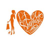 Stickers muraux en vinyle Boutique J'adore faire du shopping Mode Fille avec chien 32x48.3cm Plusieurs tailles disponibles Orange