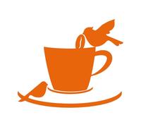 Stickers muraux en vinyle Café des oiseaux à tasses à café 68x81cm Multicolore Orange