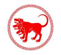 Stickers muraux en vinyle Cerbère, chien à trois têtes, mythes de la Grèce antique 54x54.1cm Décoration de magasin Rouge