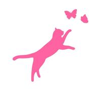 Stickers muraux en vinyle Chat jouant silhouette papillon animaux de compagnie animal 36x37.6cm Possibilité de modifier et d'ajouter des informations Rose