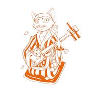 Stickers muraux en vinyle Chat musicien de shamisen, musique japonaise, animal 68x87.2cm Décoration de magasin Orange