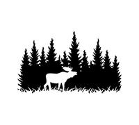 Stickers muraux en vinyle Conception de forêt avec des sapins, des élans et des cerfs 54x90.3cm Multicolore Noir