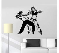 Stickers Muraux En Vinyle Couple Danseurs Danse Hip Hop Autocollants De Chambre D'Adolescent Rue Danse Stickers Muraux Décoration De Chambre D'Ado 59X57 Cm