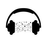 Stickers muraux en vinyle Écouteurs avec cœur et notes de musique pour la Saint-Valentin 49.4x66cm Culture du tatouage Noir