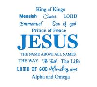 Stickers muraux en vinyle Écritures bibliques chrétiennes françaises, Jésus, Allah, Messie, Seigneur Dieu, Prince de la vie 68x79.8cm Décoration de magasin Bleu