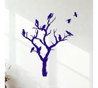 Stickers muraux en vinyle Fête d'Halloween fantôme d'un corbeau d'hiver, d'un arbre et d'une branche de forêt. 54.6x62.7cm Culture du tatouage Bleu foncé