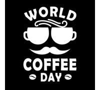 Stickers muraux en vinyle Logo dessiné à la main avec une citation sur la Journée internationale du café 36x50.8cm Peinture murale artistique Blanc
