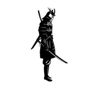 Stickers muraux en vinyle Masque de crâne de samouraï guerrier asiatique japonais 30x59.8cm Autocollant Noir