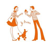 Stickers muraux en vinyle Paris Amour Love Je T'aime France Romance 51x57cm Décoration artistique Orange