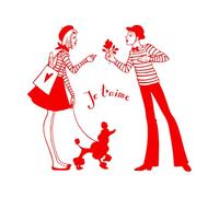 Stickers muraux en vinyle Paris Amour Love Je T'aime France Romance 68x76cm Embellissement mural Rouge