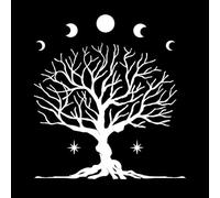 Stickers muraux en vinyle Phases de la pleine lune, croissant de lune, racines des branches d'arbre 36x39.1cm Stickers pour vitres Blanc