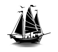 Stickers muraux en vinyle Silhouette de bateau classique pour le nautisme 36x37cm Auto-adhésif Noir