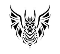 Stickers muraux en vinyle Silhouette de tatouage de tête de dragon en colère, tournée vers l'avant 42x46cm Décoration artistique Noir