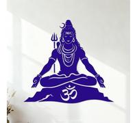 Stickers muraux en vinyle silhouette du seigneur Shiva en méditation 42x45.4cm Stickers pour vitres Bleu foncé
